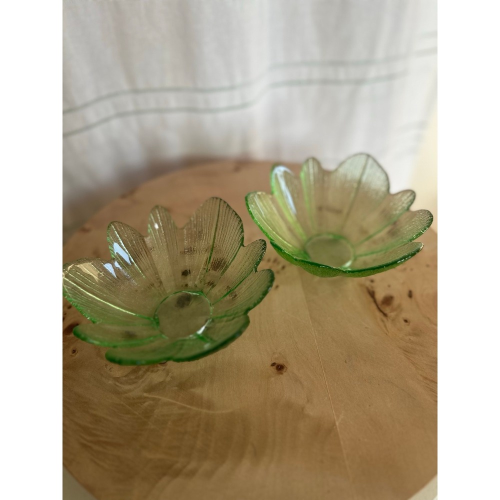 Vintage Lotus Flower Transparent Green Bowls (Set of 2)